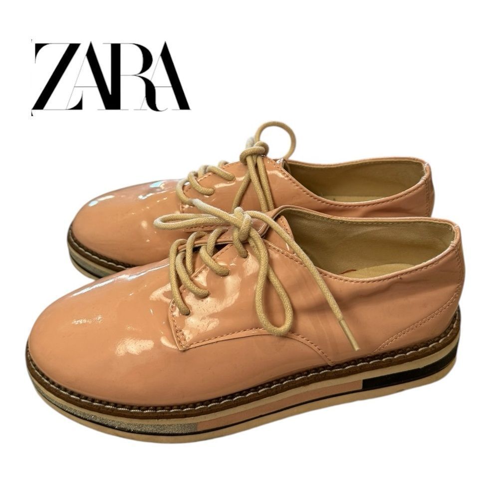Zara Footwear Big Girl's Pink Patent Lace-Up Platform Oxford Sneakers 34